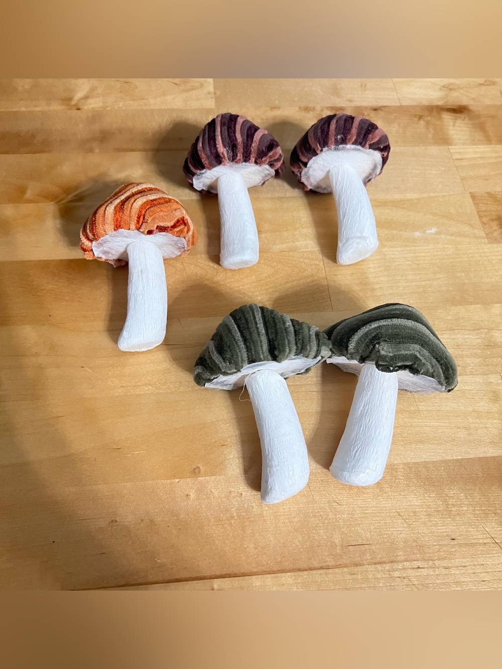5 Vintage Decorative Mushrooms (About 4”) Autumn Colored Ribbed Caps